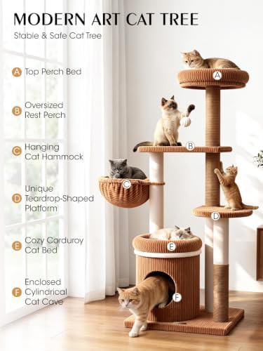 Modern corduroy cat tower with stable base — photo 4