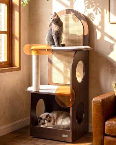 Solid wood cat tree with private condo