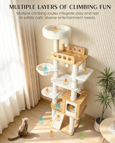 Tall wood cat tree with solid platforms — photo 5