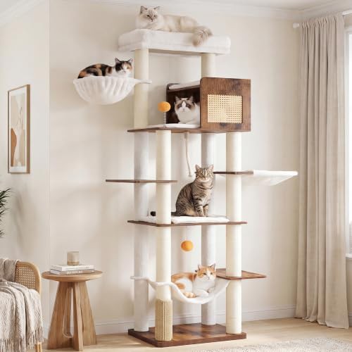 Tall rustic brown tower with rattan condo