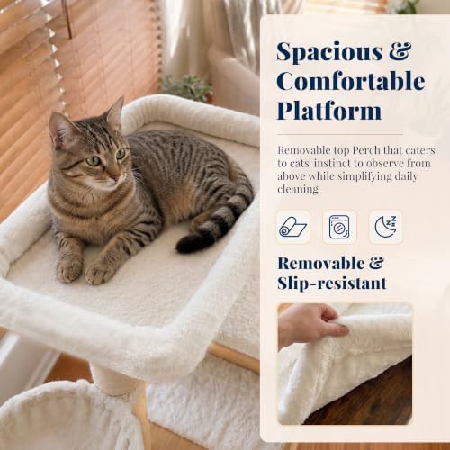 Wooden cat tower with rattan condo — photo 4