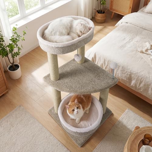 Plush cat tower with spring toy