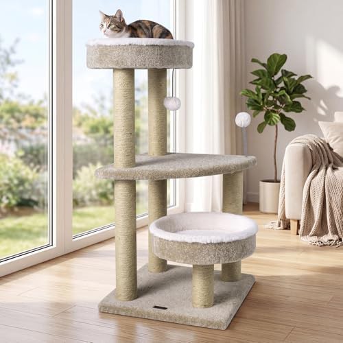Plush cat tower with spring toy — photo 3