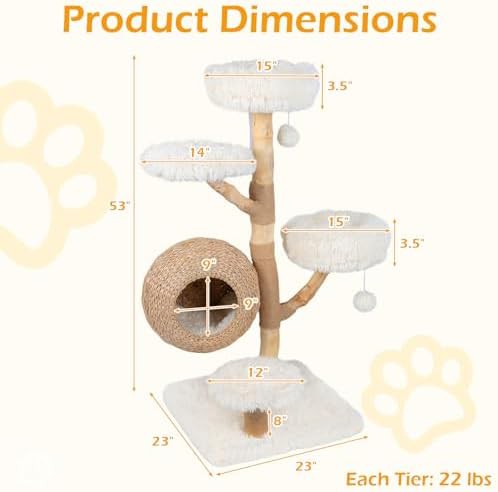 White wooden cat tower with woven condo — photo 3