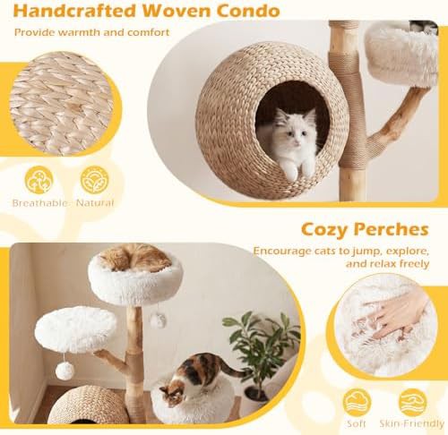 White wooden cat tower with woven condo — photo 4