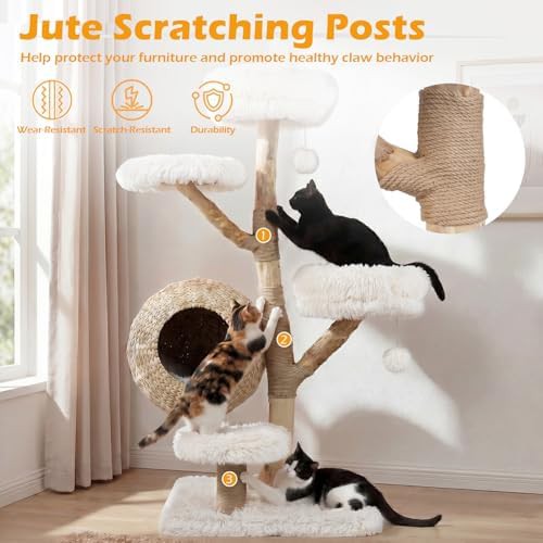 White wooden cat tower with woven condo — photo 5