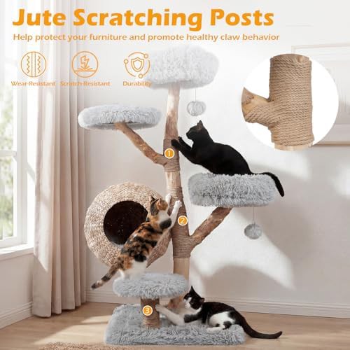 Grey modern wooden tower with scratching posts — photo 5