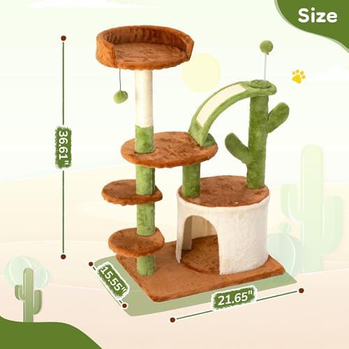 Brown cactus themed multi level cat tower — photo 3