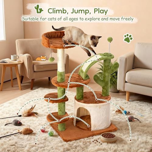 Brown cactus themed multi level cat tower — photo 4