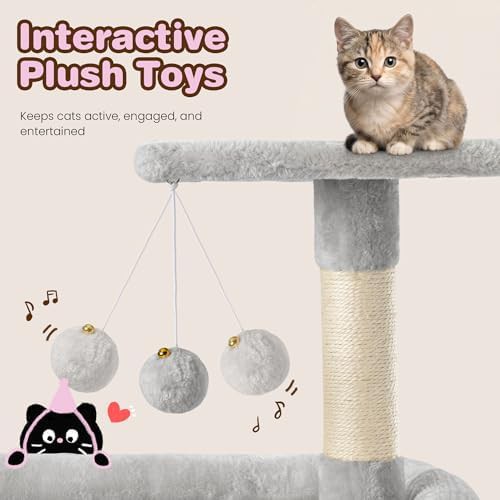 Tall grey plush cat tree with hammock — photo 4