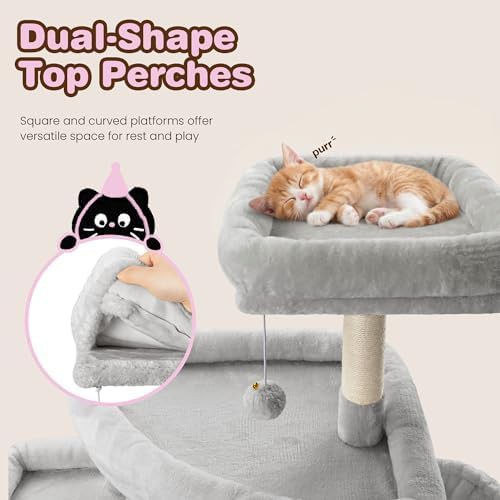 Tall grey plush cat tree with hammock — photo 5