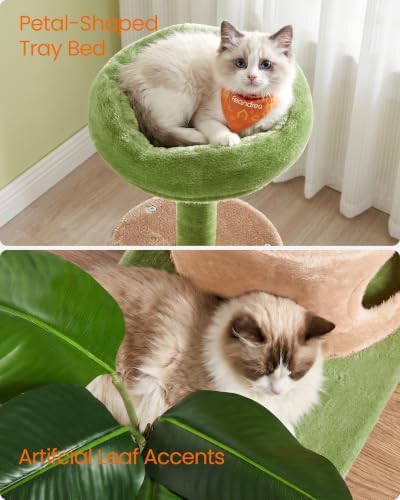 Multi level plush cat tower with leaves — photo 3