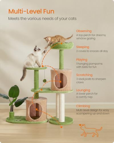 Multi level plush cat tower with leaves — photo 4