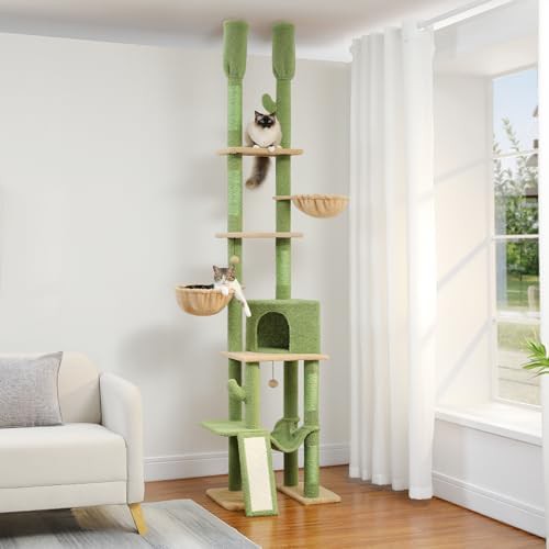 Green cactus floor to ceiling cat tower