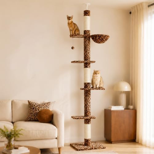 Adjustable leopard print floor to ceiling tower