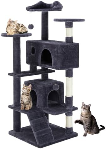 Multi level sisal scratching tower with condo