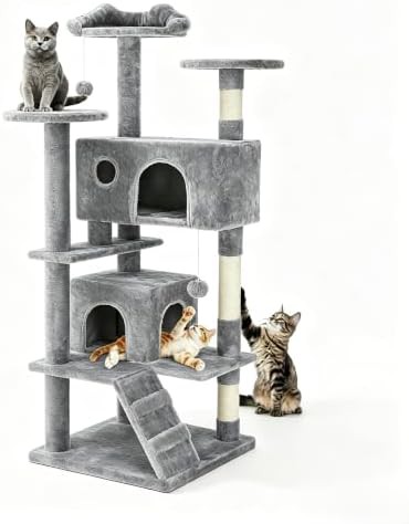 Medium gray cat tower with private condo