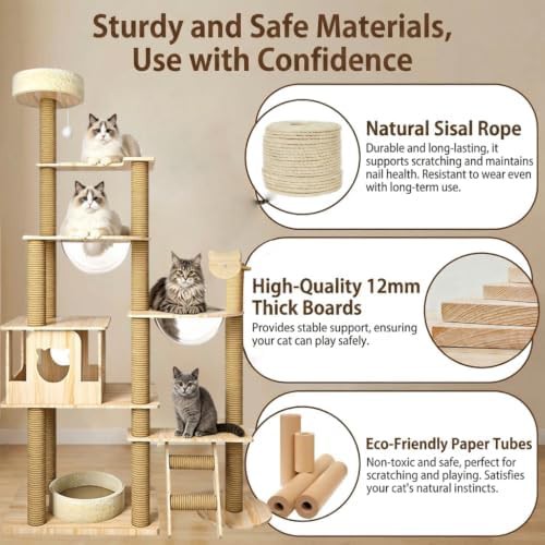 Tall wooden cat tree with dual space capsules — photo 3