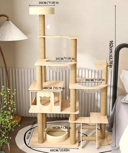 Tall wooden cat tree with dual space capsules — photo 4